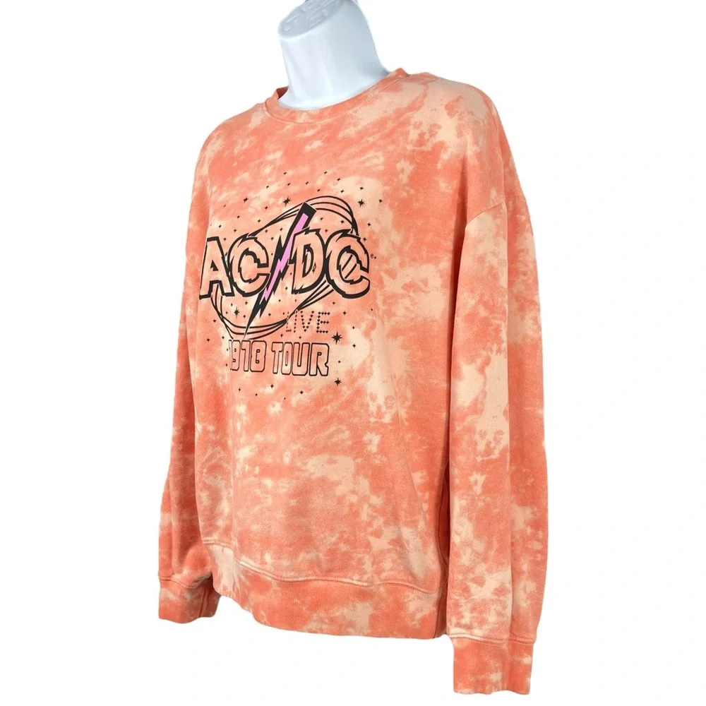 AC/DC Unisex Kids XXL Summer Peach Tie-Dye‎ Graphic Crewneck Pullover Sweatshirt
